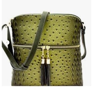 NWT Croco Pattern Crossbody Bag in Olive